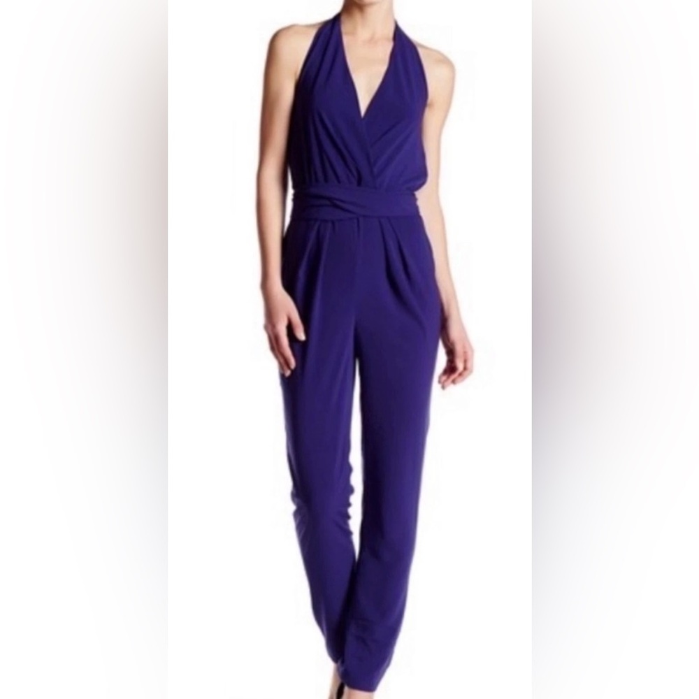 Halston Heritage Blue Halter Top Pant Jumpsuit Size 0